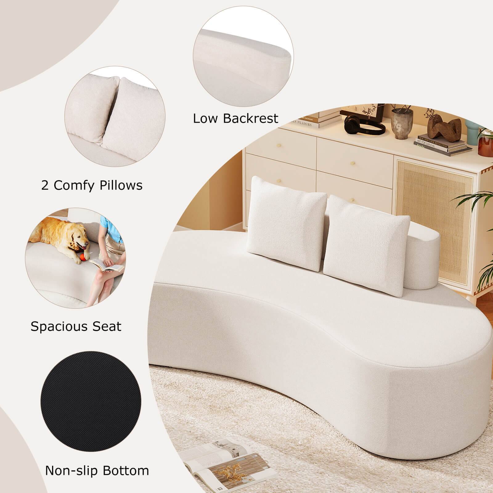 Low Backrest  
2 Comfy Pillows  
Spacious Seat  
Non-slip Bottom