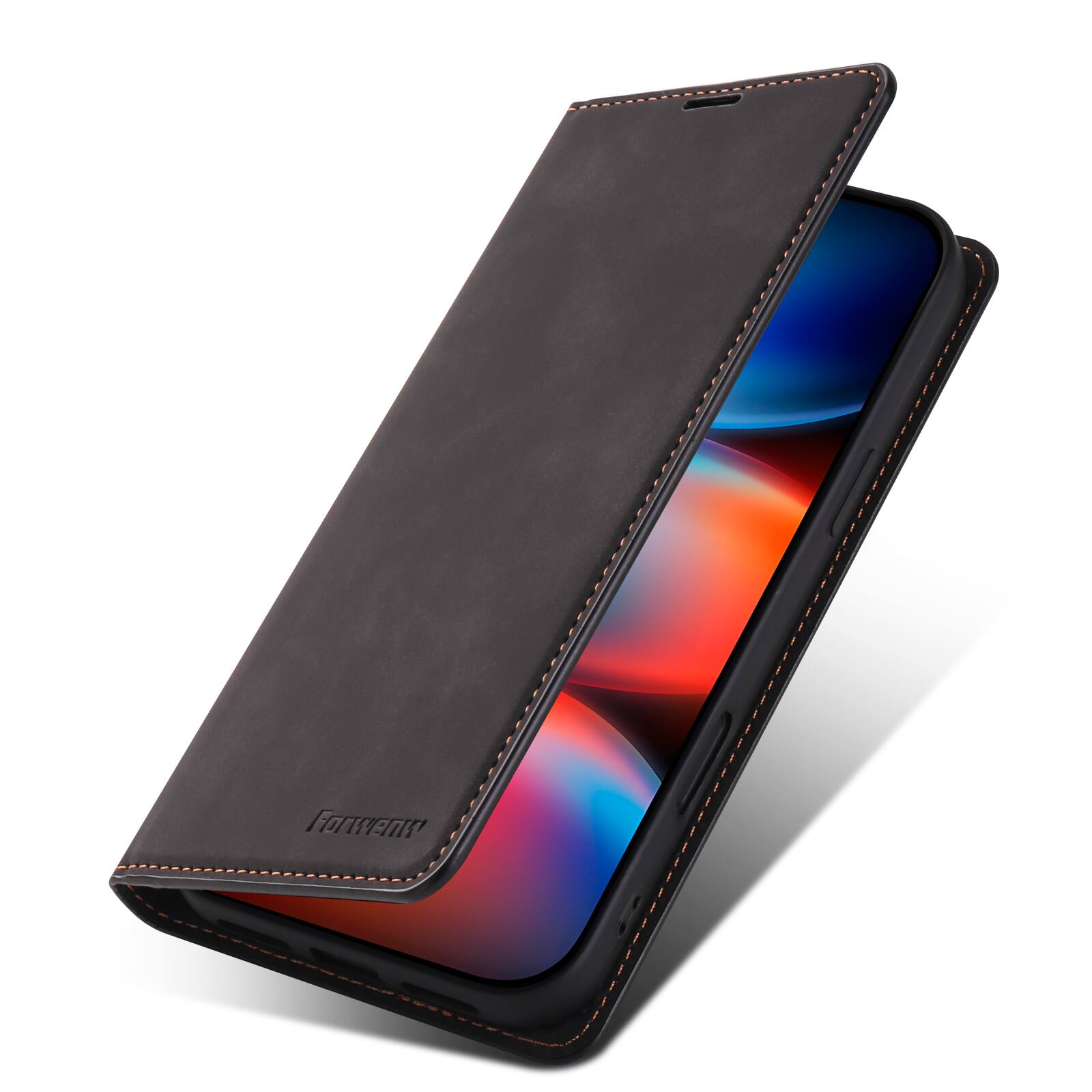 Back. Dteck - Magnetic Case For iPhone 18 Pro Max, Shockproof Wallet Card Pocket Viewing Kickstand Protective Folio PU Leather Cover - Black.