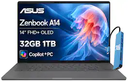 ASUS - Zenbook A14 14" FHD+ OLED Laptop - Copilot+ PC - Snapdragon X with 32GB RAM - 1TB SSD - Backlit - Long Battery Life - Iceland Gray
