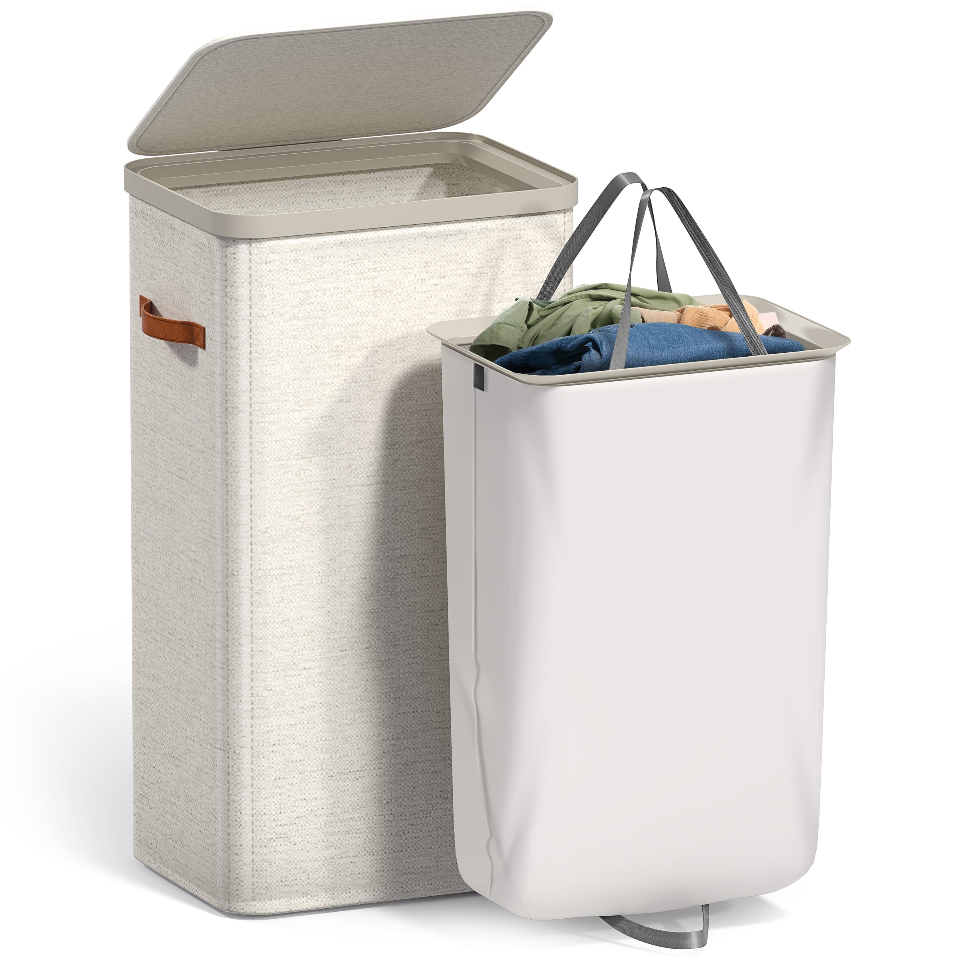 Sorbus - Fabric Laundry Hamper, Collapsible 1-Compartment Laundry Basket with Removable Laundry Bag - Beige