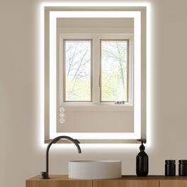 AENKYO - 28"x36" LED Bathroom Mirror with Anti-fog Dual Light Dimmable Wall Mirror - White
