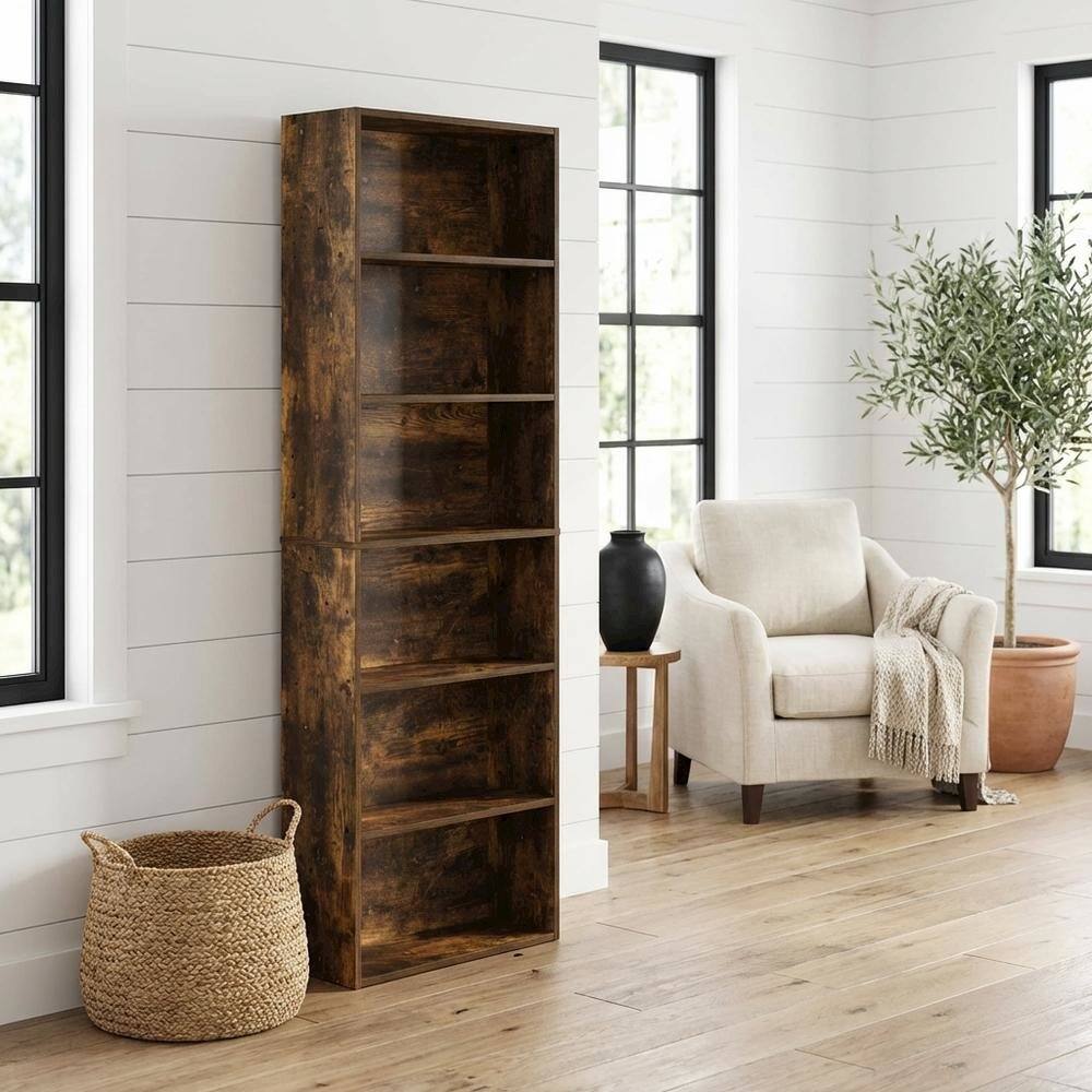 Angle. FurniFact - Wood Bookcase in Brown with Spacious Shelving for Organization - Amber Pine.
