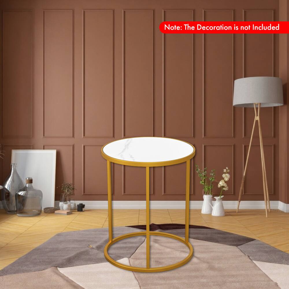 Hivvago 16 Inch Modern Round Side Table with Marble Style Top and Sleek ...