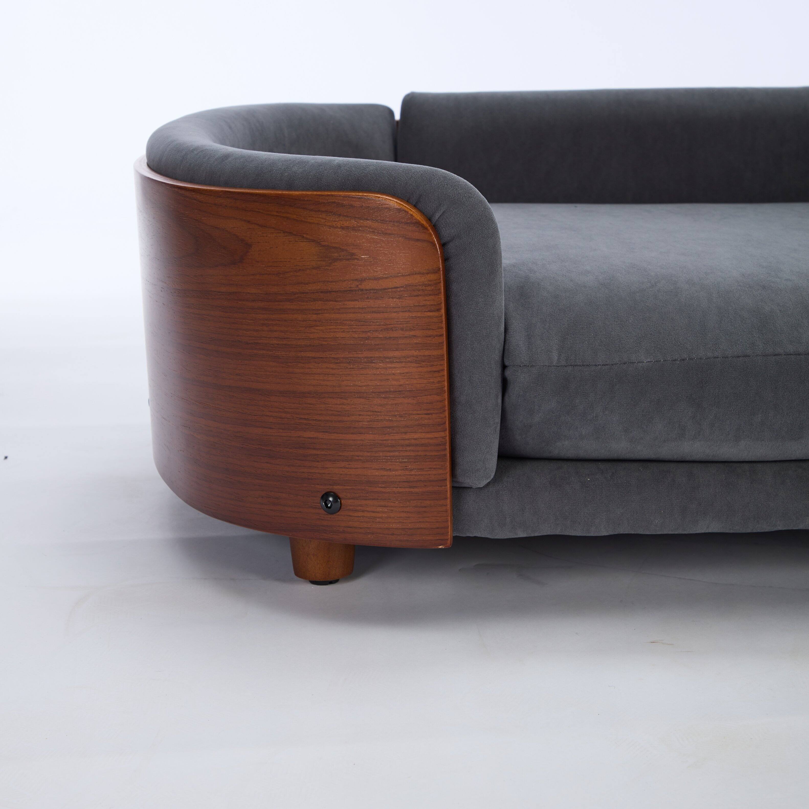 Alt View 8. APRILSOUL - Scandinavian style Elevated Dog Bed Pet Sofa With Solid Wood legs and Walnut Bent Wood Back Velvet Large Size - Dark Gray.
