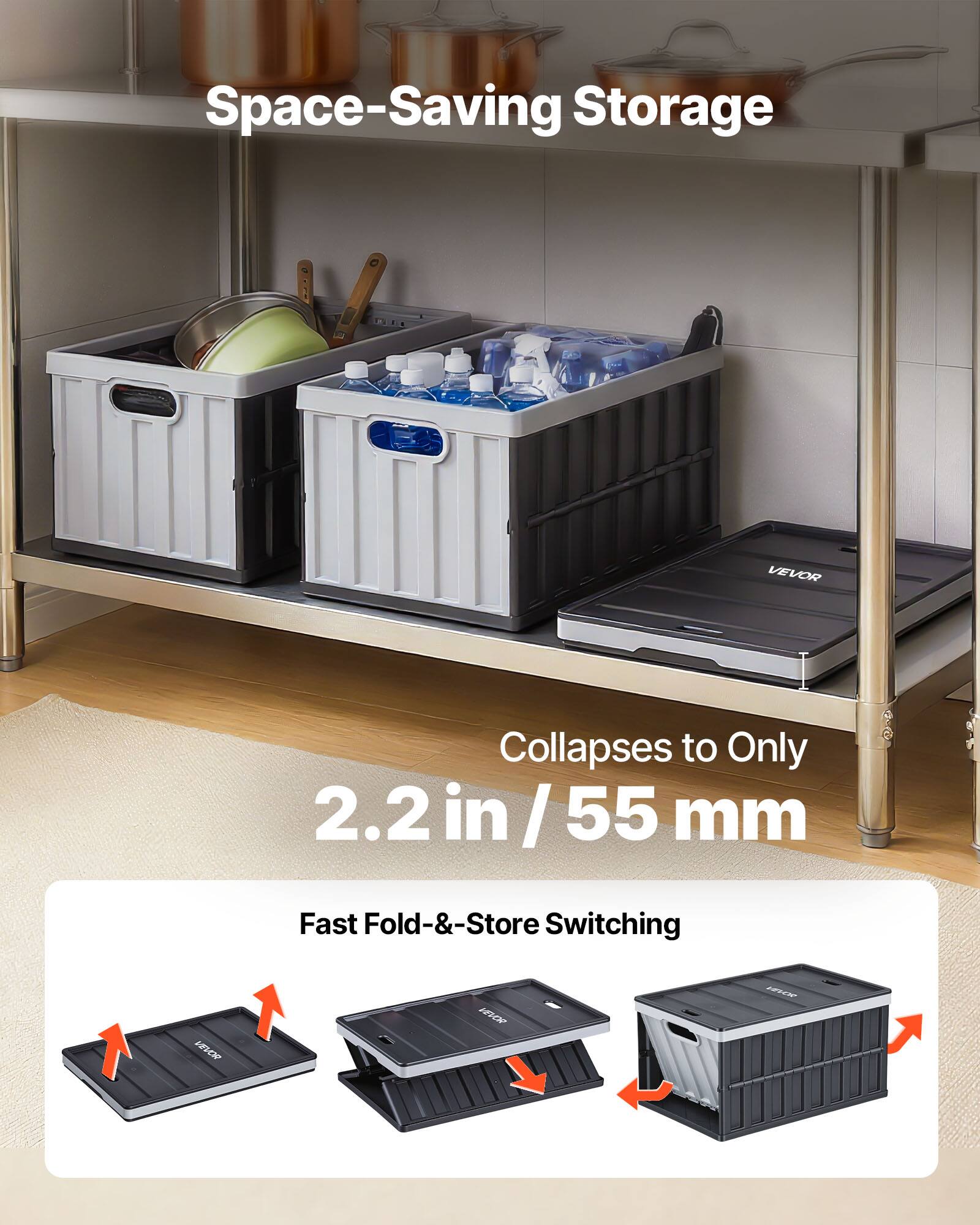 Space-Saving Storage  
Collapses to Only 2.2 in / 55 mm  
Fast Fold-&-Store Switching