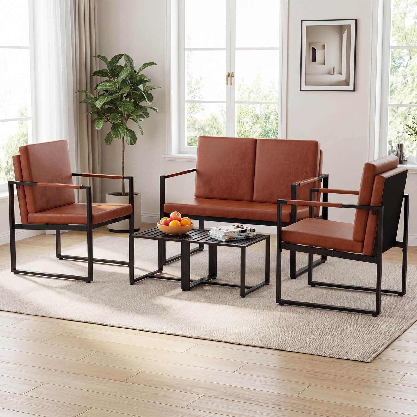 Alt View 4. Costway - Costway Indoor Square Side Tables, Set of 2 Metal End Tables with Slatted Tabletop - Black.
