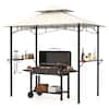 Front. Costway - Costway 8' x 5' Grill Gazebo with 2 Shelves 7 Hooks Metal Frame Soft Top - Beige.