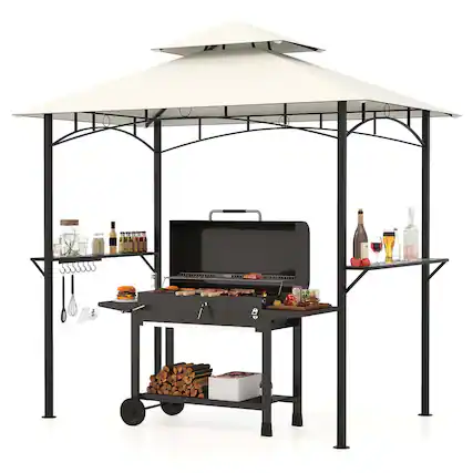 Front. Costway - Costway 8' x 5' Grill Gazebo with 2 Shelves 7 Hooks Metal Frame Soft Top - Beige.