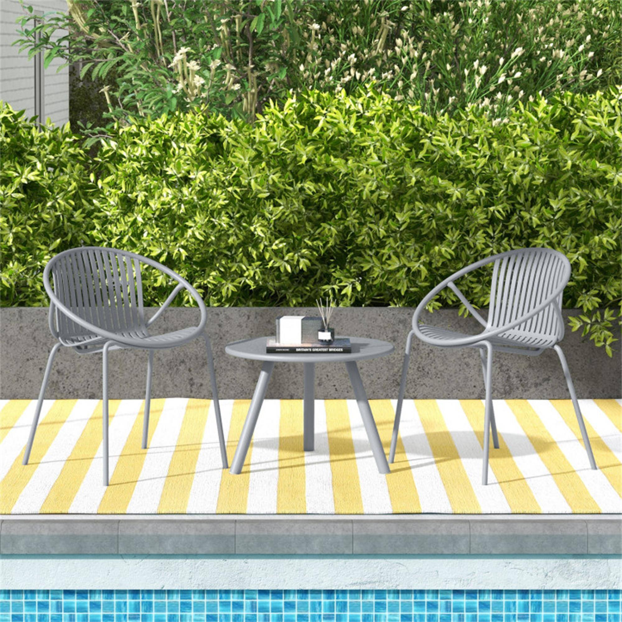 Alt View 3. Boyel Living - Gray All Weather PP Patio Conversation Set with Round Coffee table and 2 Chairs 30.5-in L x 25.5-in W x 23-in H - Gray.