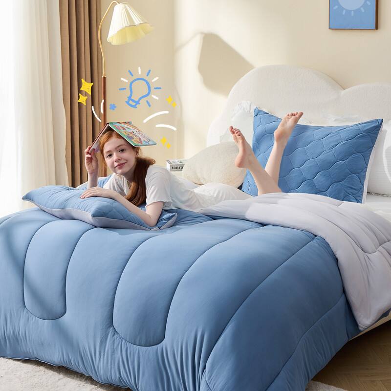 Angle. Bestier - Full Comforter Set for Kids and Teens – 3 Pcs All-Season Bedding with Skin-Friendly Lightweight Quilt & 2 Pillowcases - Blue.