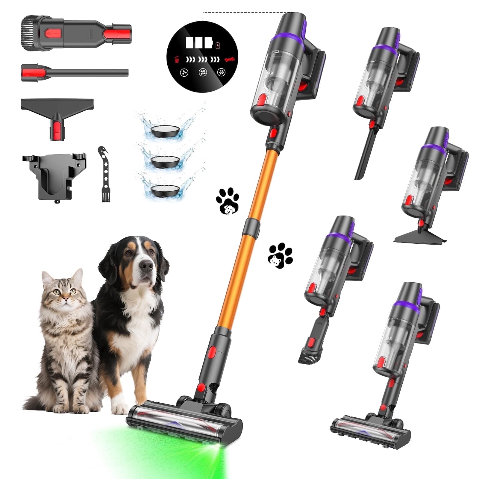 TECHRISE - 500W 45kPa Cordless Vacuum Cleaner, Lightweight with 60 Min Runtime for Home and Pet Hair