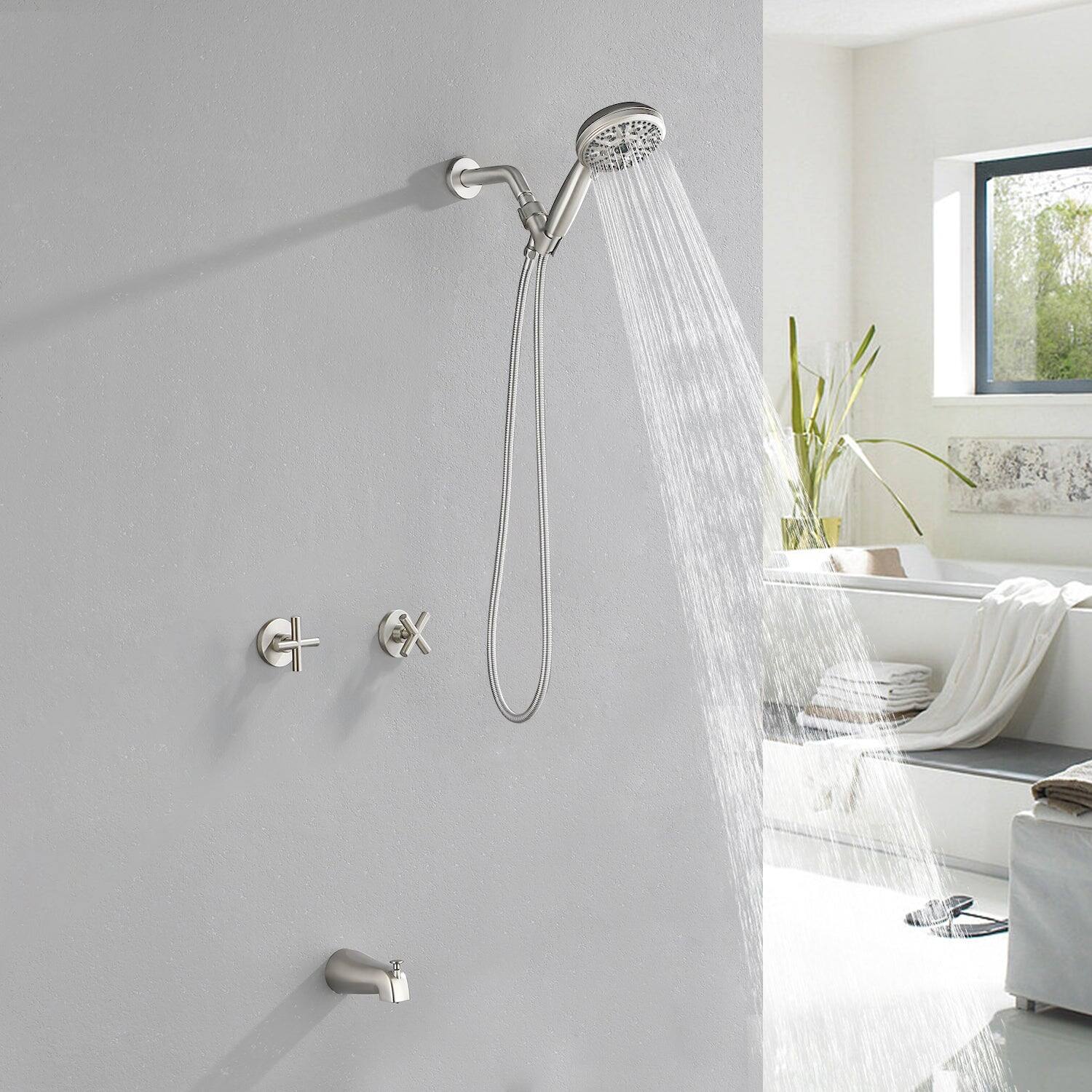 Alt View 4. Boyel Living - Brushed Nickel Shower Set with Dual Handles and 10 Function ABS Handheld Shower - Brushed Nickel.