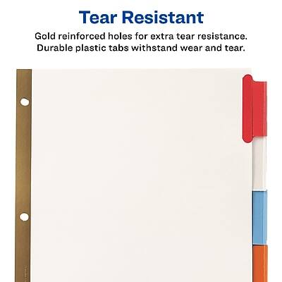 Tear Resistant  
Gold reinforced holes for extra tear resistance.  
Durable plastic tabs withstand wear and tear.