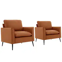 Ropilly - Brown Faux Leather Accent Chair Set, Retro Modern Single Upholstered Armchair for Living Room Bedroom - Brown