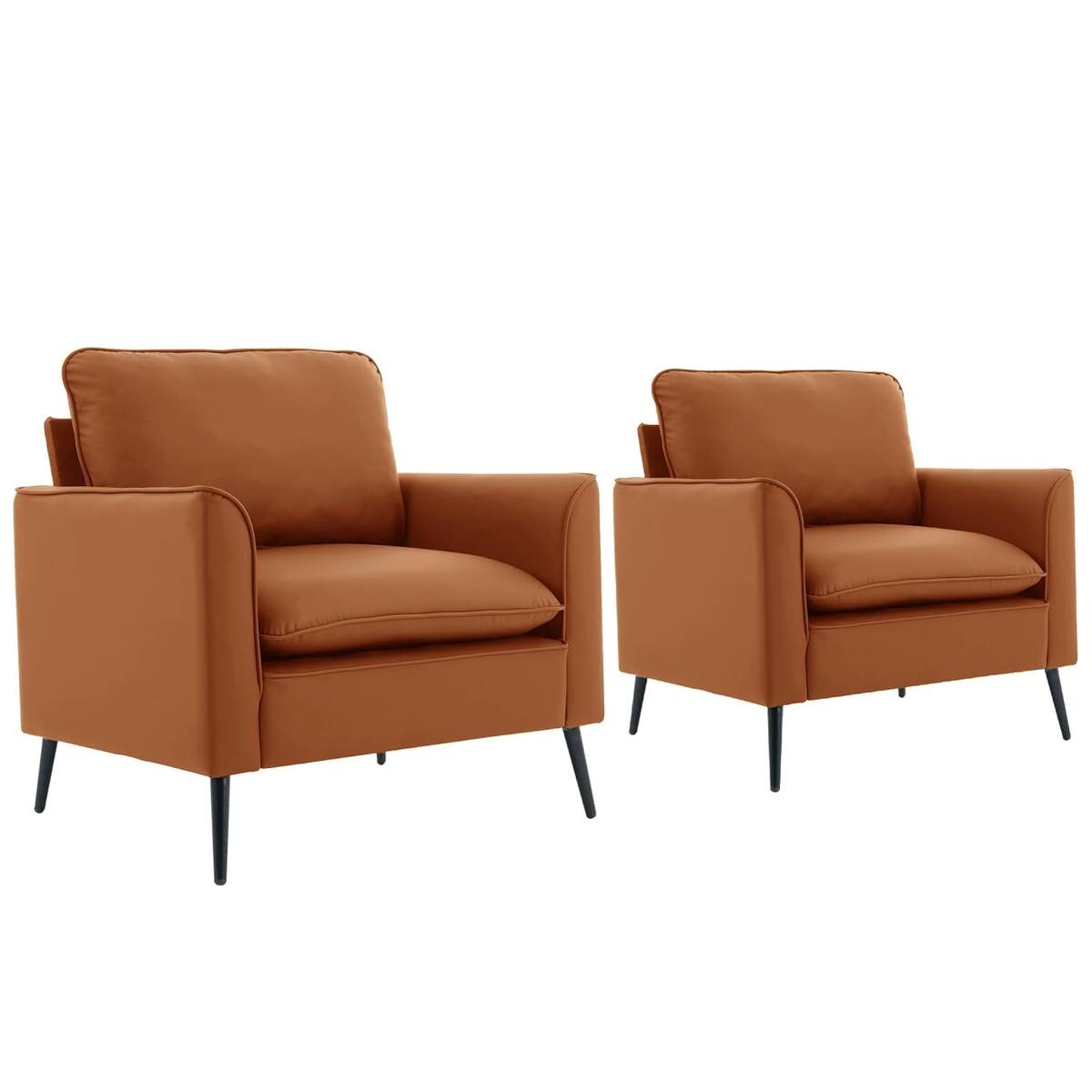 Front. Ropilly - Ropilly Brown Faux Leather Accent Chair Set, Retro Modern Single Upholstered Armchair for Living Room Bedroom - Brown.
