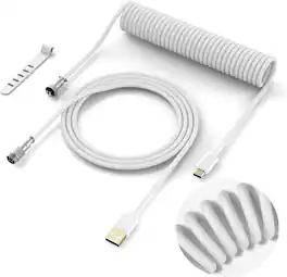 Womier - Coiled Keyboard Cable - Detachable Aviator Coiled Cable for Mechanical Gaming Keyboard, Type C to USB A - White