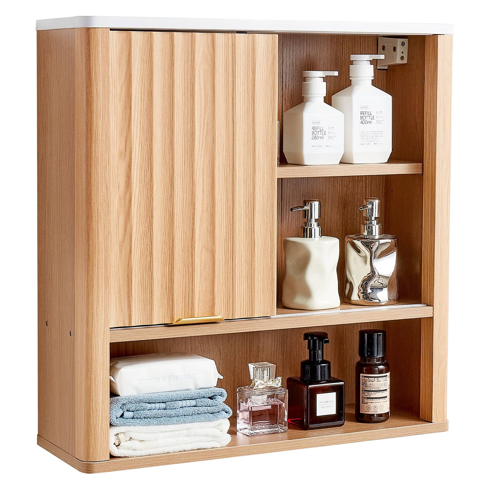 VEVOR - Bathroom Wall Cabinet, with Door and Adjustable Shelf, Over the Toilet Storage Medicine Cabinet Wall Mounted - Natrual wood