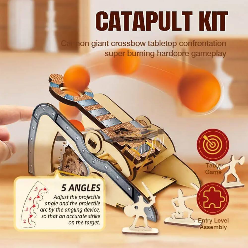 CATAPULT KIT, Carnon giant crossbow tabletop confrontation, super burning hardcore gameplay, Table Game, 5 ANGLES, Adjust the projectile angle and the projectile arc by the angling device, so that an accurate strike on the target, Entry Level Assembly.