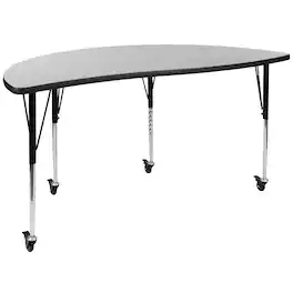Emma + Oliver - Mobile 60" Half Circle Wave Flexible Collaborative Adjustable Height Activity Table - Gray