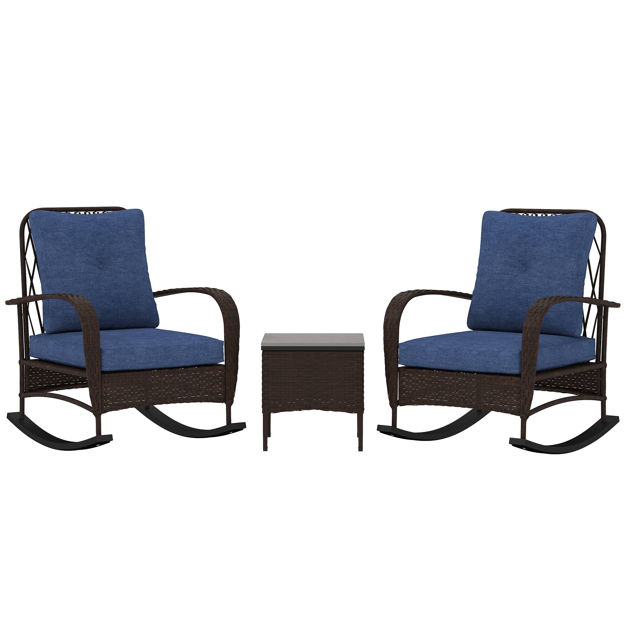 Outsunny - 3 Piece Wicker Patio Furniture Set, PE Rattan Rocking Chairs with Coffee Table, Cushions, Outdoor Bistro Set for Porch - Brown price history on PriceWatchPro