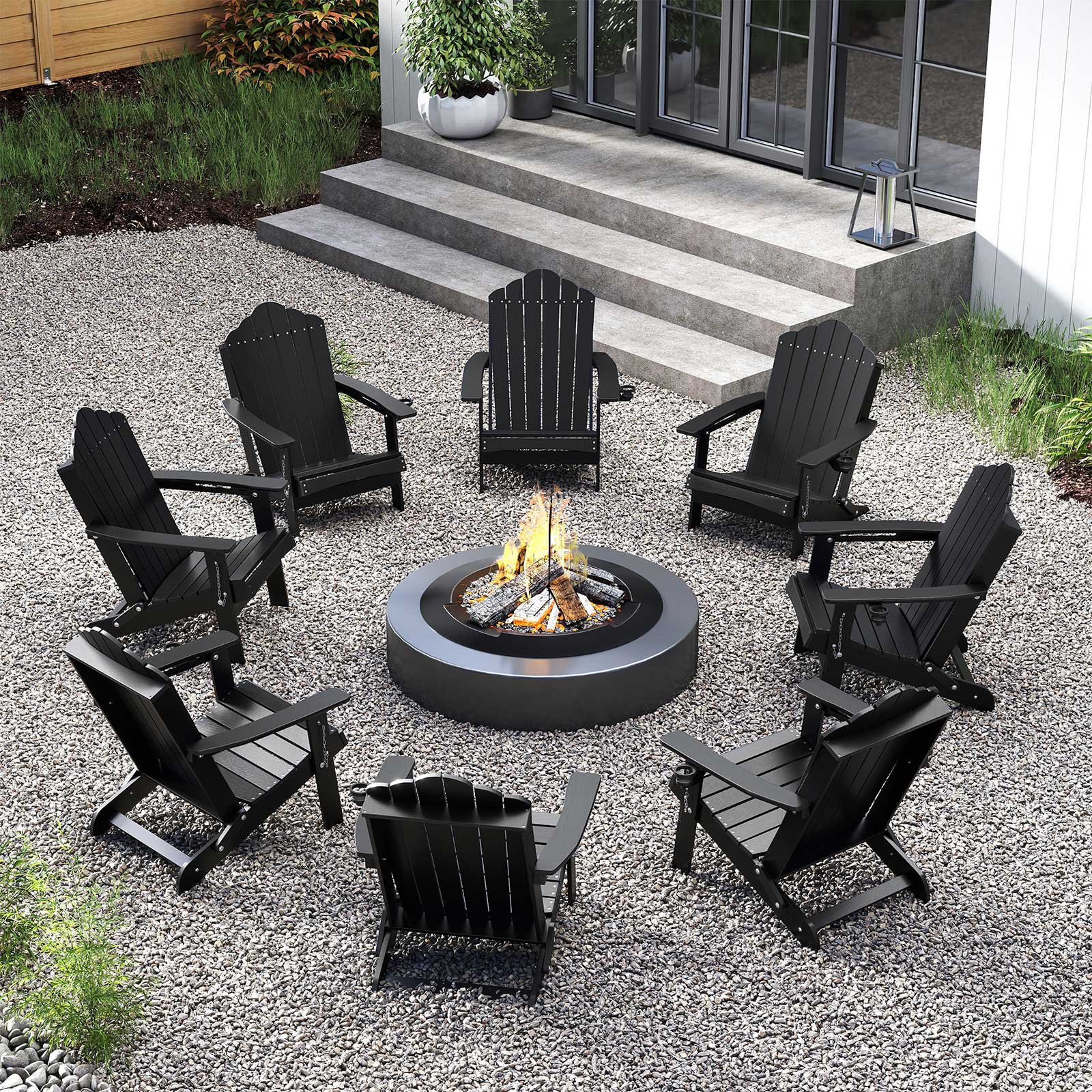 Alt View 9. Gymax - Gymax 2PCS Patio Folding Adirondack Chair Weather Resistant Cup Holder Yard Black - Black.