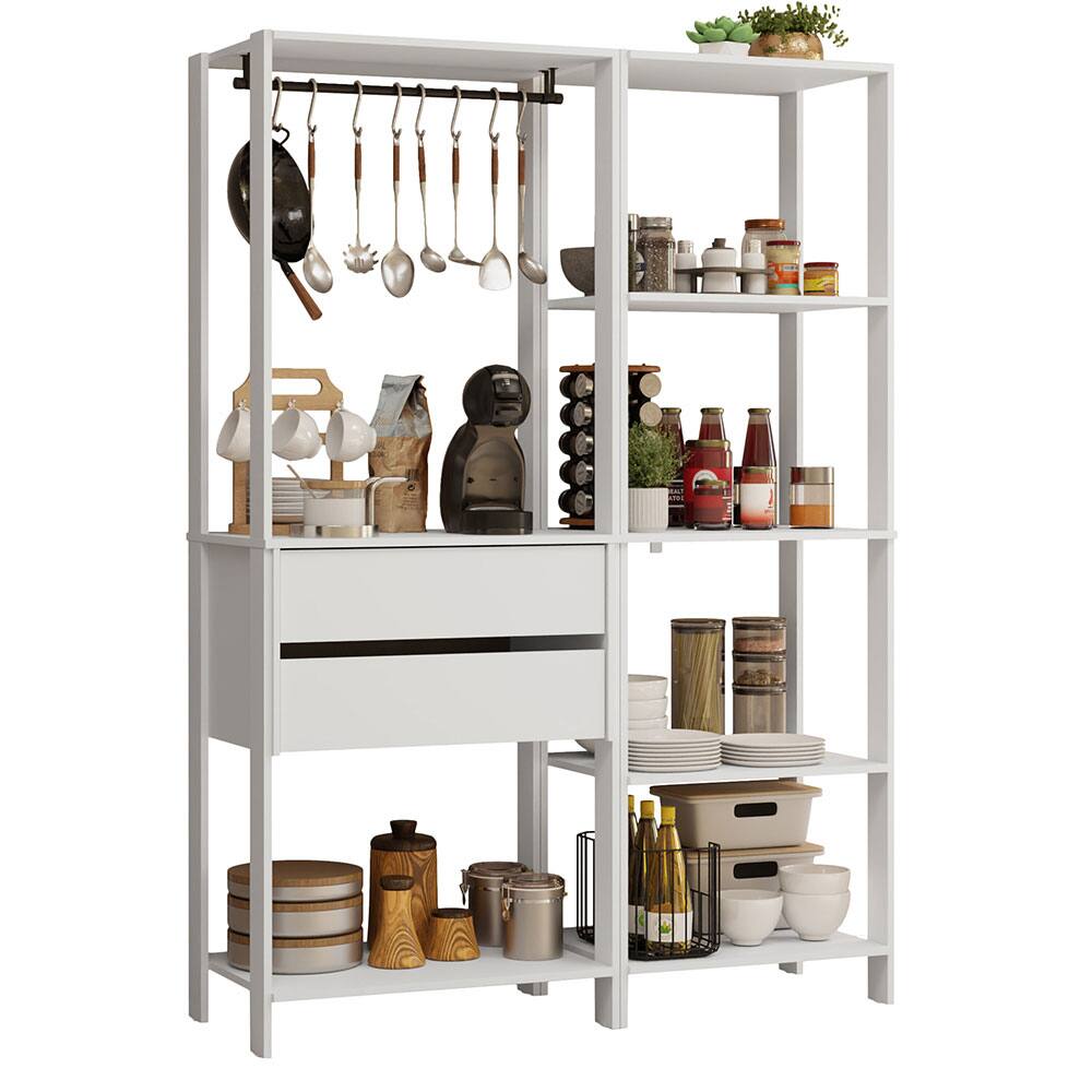 Angle. Madesa - Madesa Kitchen Pantry Storage Rack with 2 Drawers, 7 Shelves and Hanging Space 51"L - White - White.