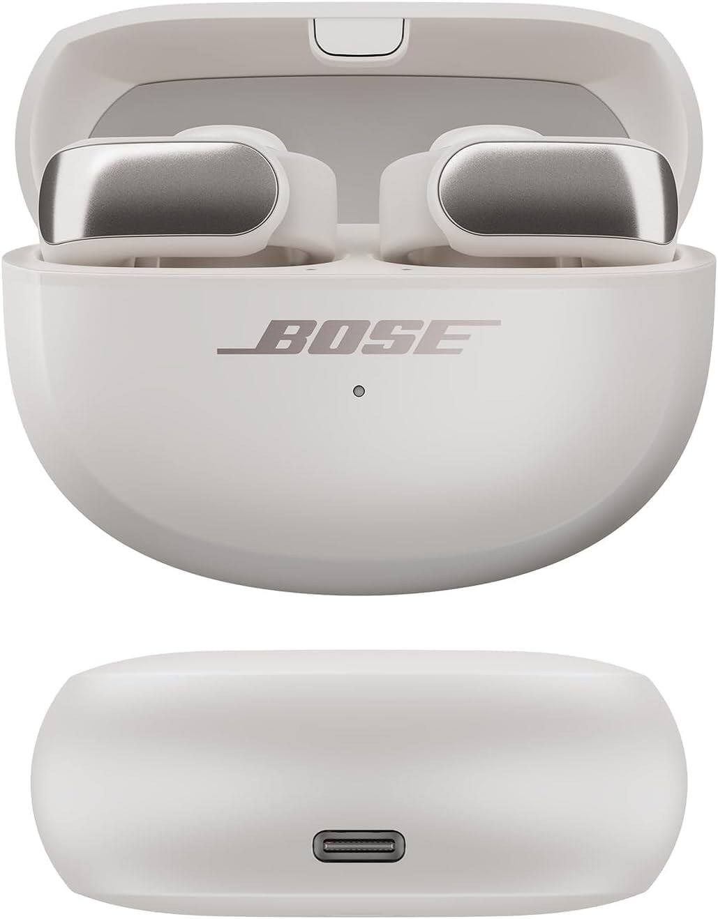 Angle. Bose - Bose Ultra Open Earbuds Bundle with Fast Charger -Water Resistant, Up to 48 Hrs of Playtime, (White Smoke) - White Smoke.