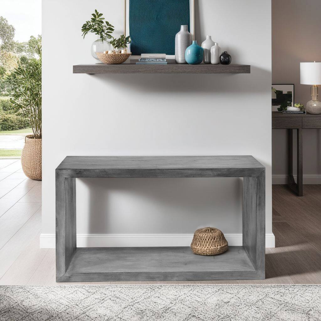 Alt View 8. Manhattan Lane - Keli 52 Inch Cube Shape Wooden Console Table with Open Bottom Shelf - Gray.