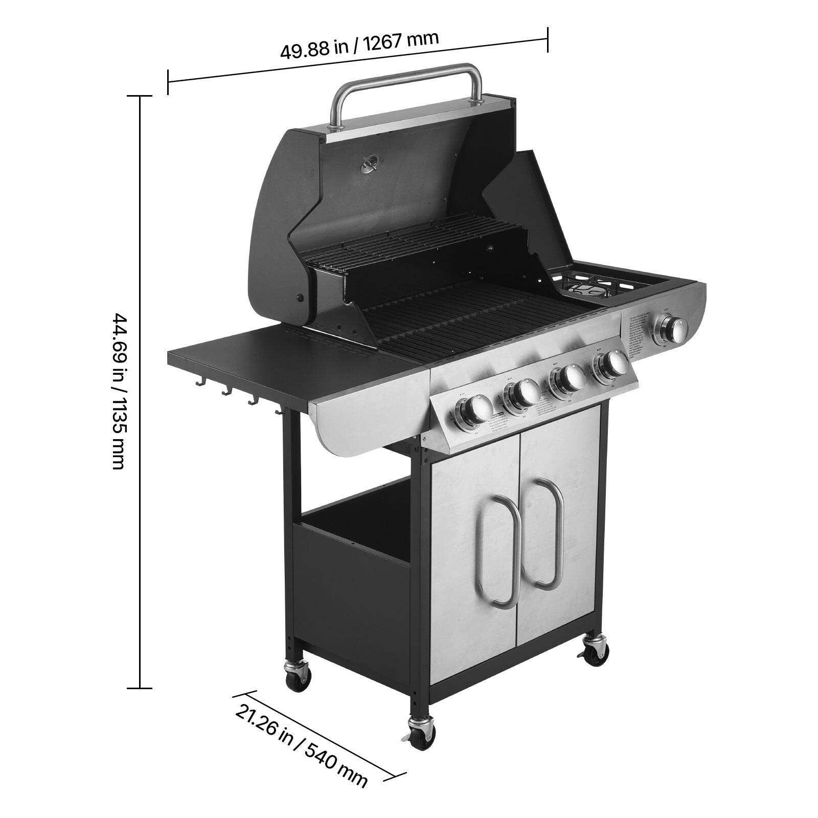 - Height: 49.88 in / 1267 mm
- Width: 44.69 in / 1135 mm
- Depth: 21.26 in / 540 mm