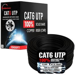 Cables Direct Online - Cat6 23AWG 1000FT Solid Bare Copper CMR ETL Riser Rated Cable, 550MHz Bulk Ethernet Wire with PoE Support - Black