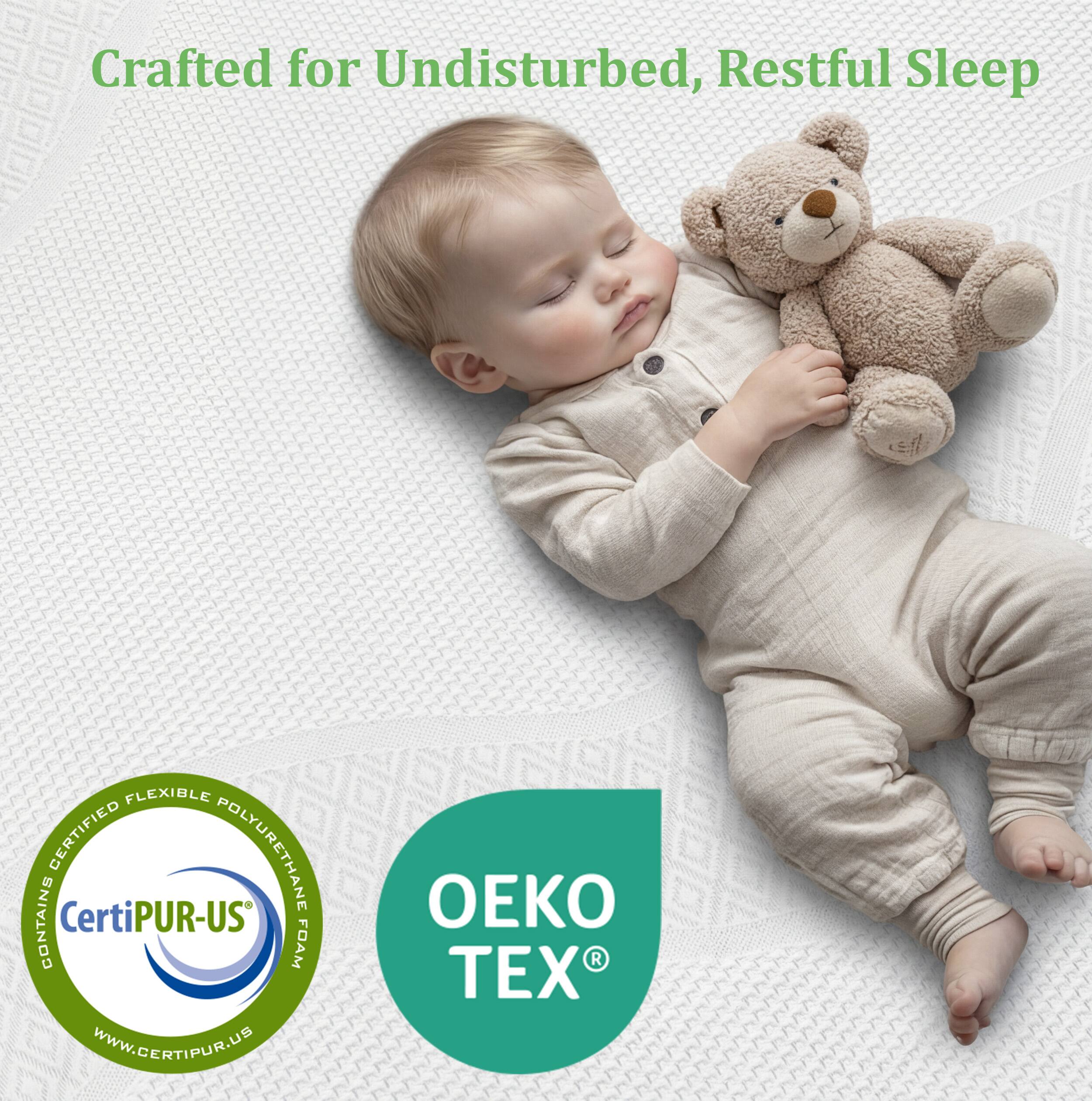 Crafted for Undisturbed, Restful Sleep

FLEXIBLE CERTIFIED POLYURETHANE CONTAINS CertiPUR-US FOAM

WWW.CERTIPUR.US

OEKO TEX