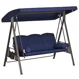 Outsunny - Outdoor Porch Swing Chair with Adjustable Canopy, Cushion and Pillows for Garden, Poolside - Dark Blue