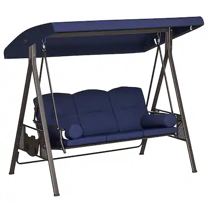 Front. Outsunny - Outdoor Porch Swing Chair with Adjustable Canopy, Cushion and Pillows for Garden, Poolside - Dark Blue.