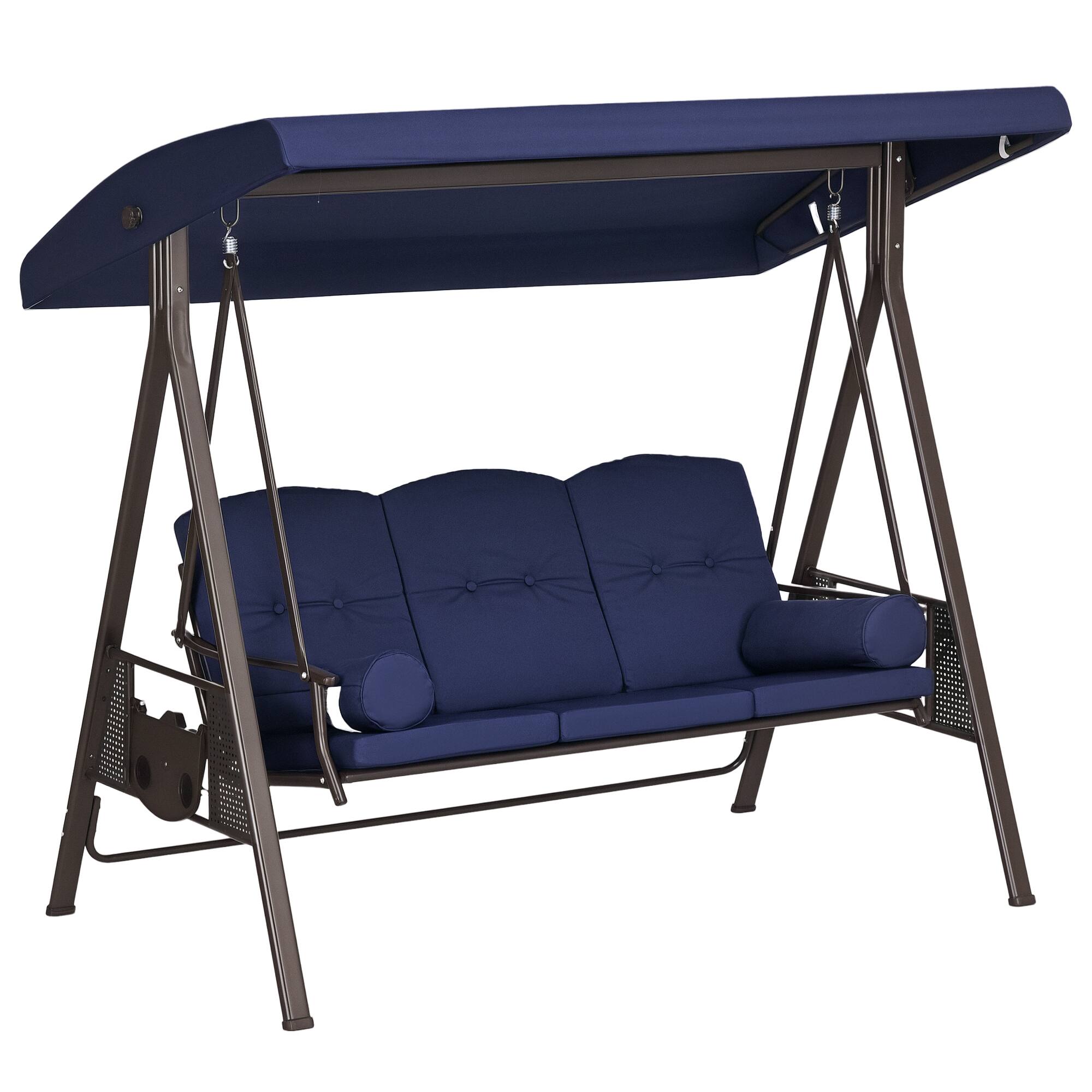 Front. Outsunny - Outdoor Porch Swing Chair with Adjustable Canopy, Cushion and Pillows for Garden, Poolside - Dark Blue.
