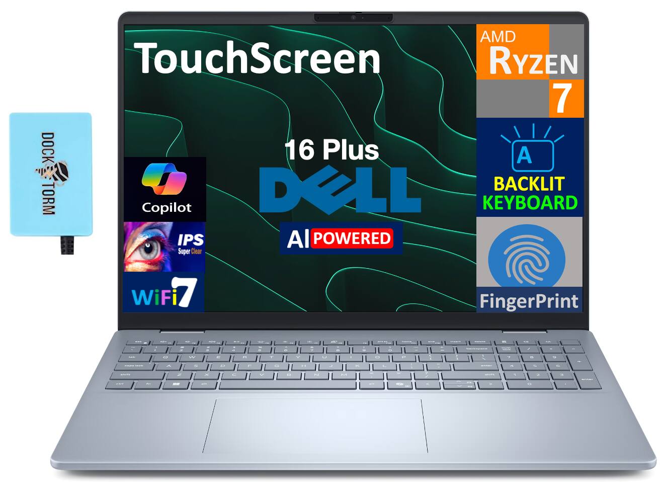 Dell - 16 Plus DB16255 Laptop 16.0 WUXGA (AMD Ryzen AI 7 350, 16GB LPDDR5X, 1TB M.2 PCIe SSD, Win 11 Pro) w/USB Hub - Ice Blue