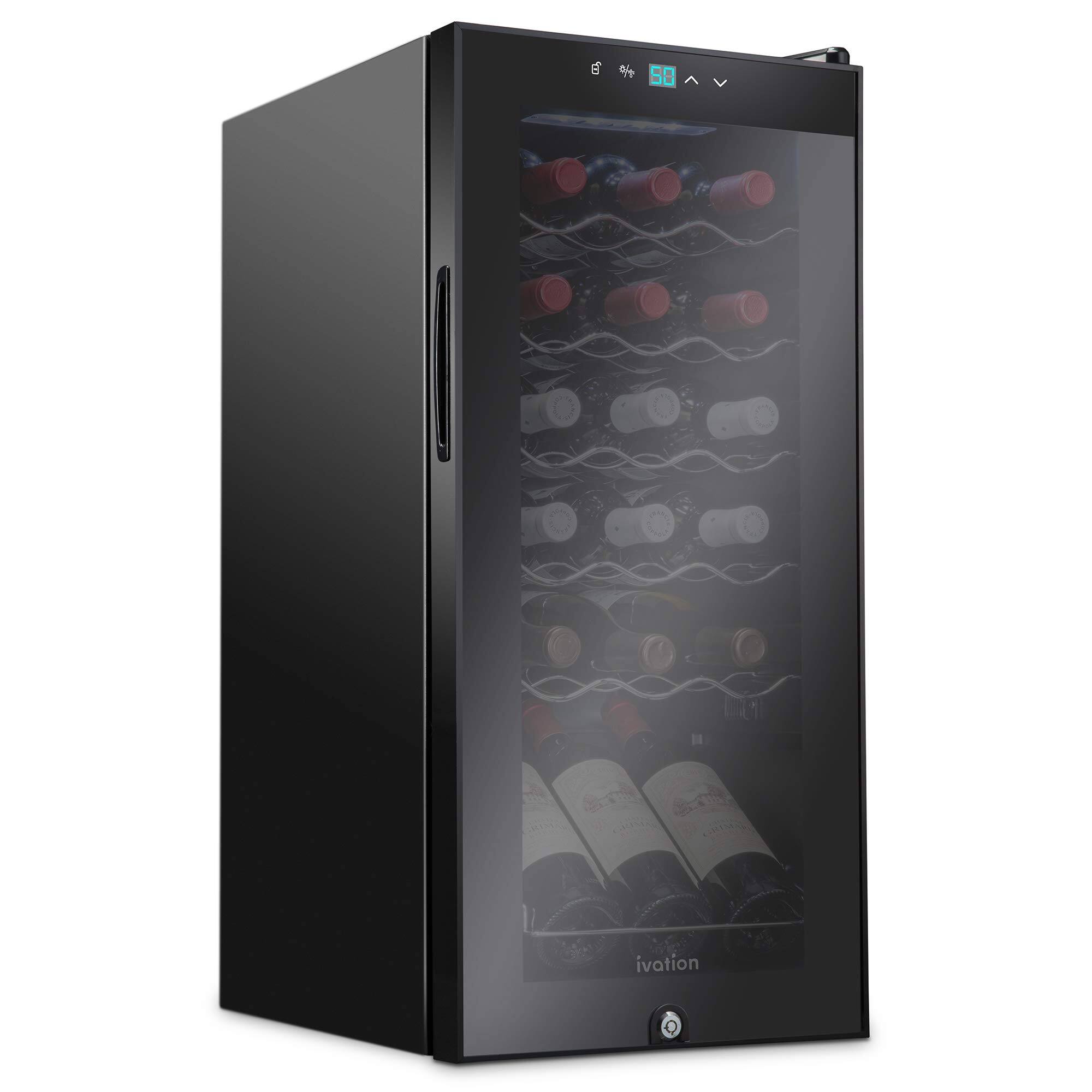 Ivation - 18 Bottle Compressor Wine Refrigerator, Freestanding Wine Cooler with Lock - Black