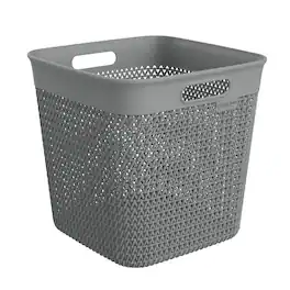 Life Story - 26 Qt Decorative Storage Basket, Extra Large Plastic Home Organizer - Gray