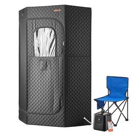 VEVOR - Upgraded Portable Steam Sauna for Home, 1 Person Full Body Home Spa Tent with Steamer & 1 Foldable Chairs & Remote - Black