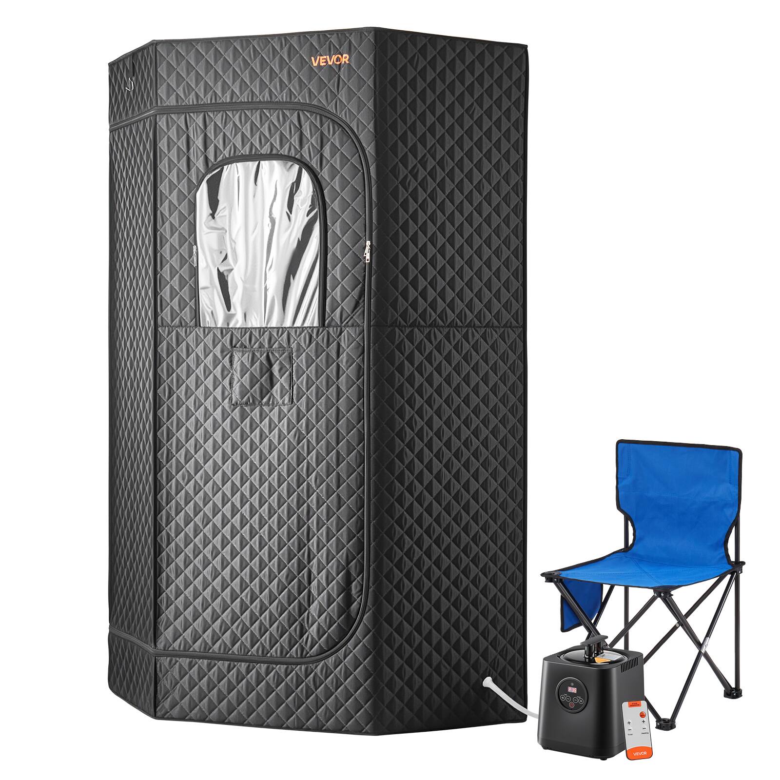 Front. VEVOR - Upgraded Portable Steam Sauna for Home, 1 Person Full Body Home Spa Tent with Steamer & 1 Foldable Chairs & Remote - Black.