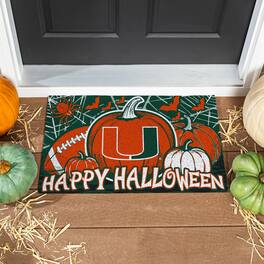 Evergreen Enterprises - Miami Hurricanes 28" x 16" Happy Halloween Turf Door Mat - Multicolor
