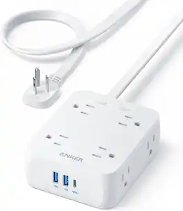 Anker - Surge Protector Flat Plug Power Strip 2000J - Shell White