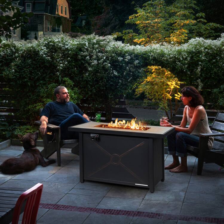 Back. Mondawe - 42 Inch 60000 BTU Propane Fire Pit Table with Ceramic Tabletop - Black.