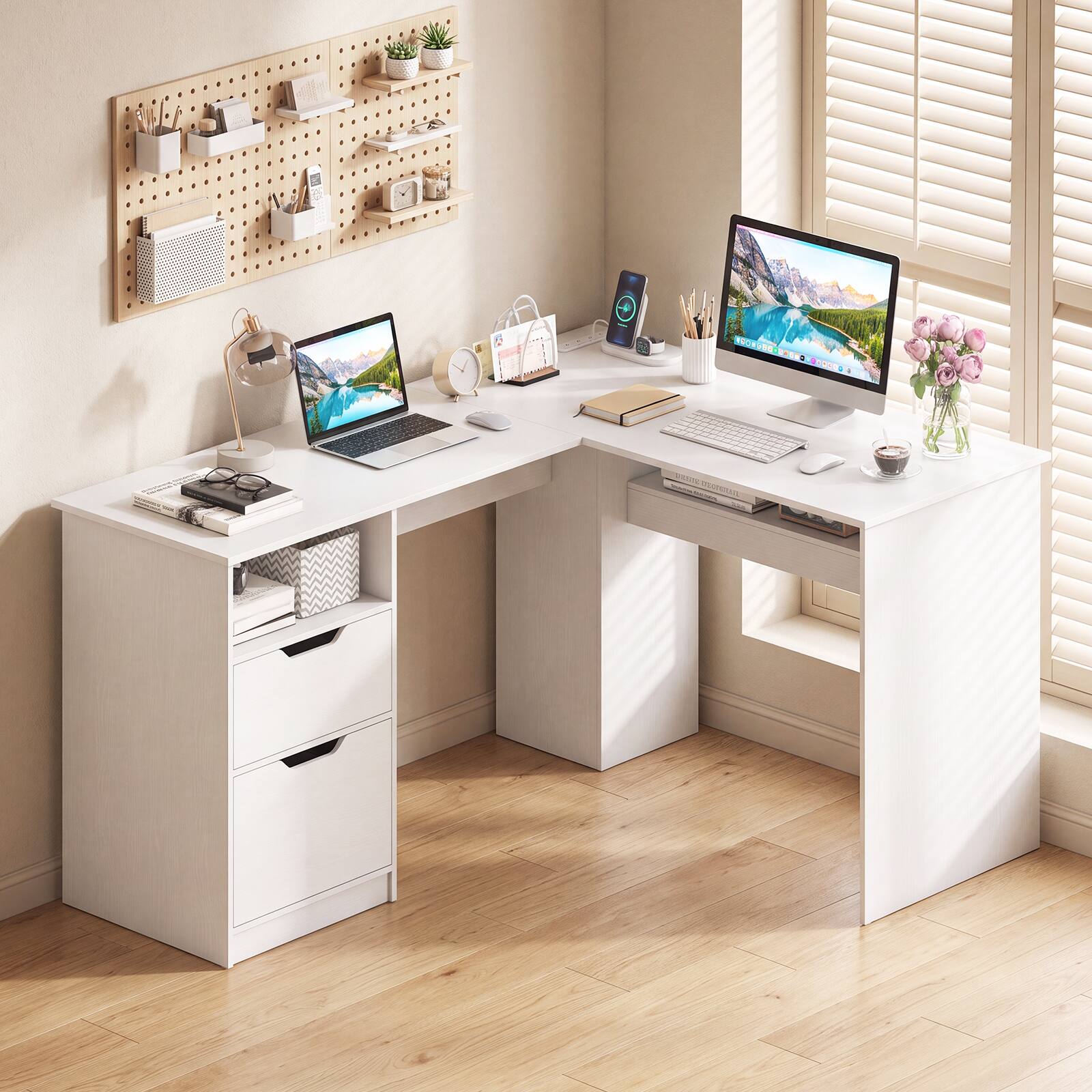 Alt View 4. Gymax - Gymax Corner Home Office Desk Wooden Computer Desk for Working Gaming Writing Rustic White - White.