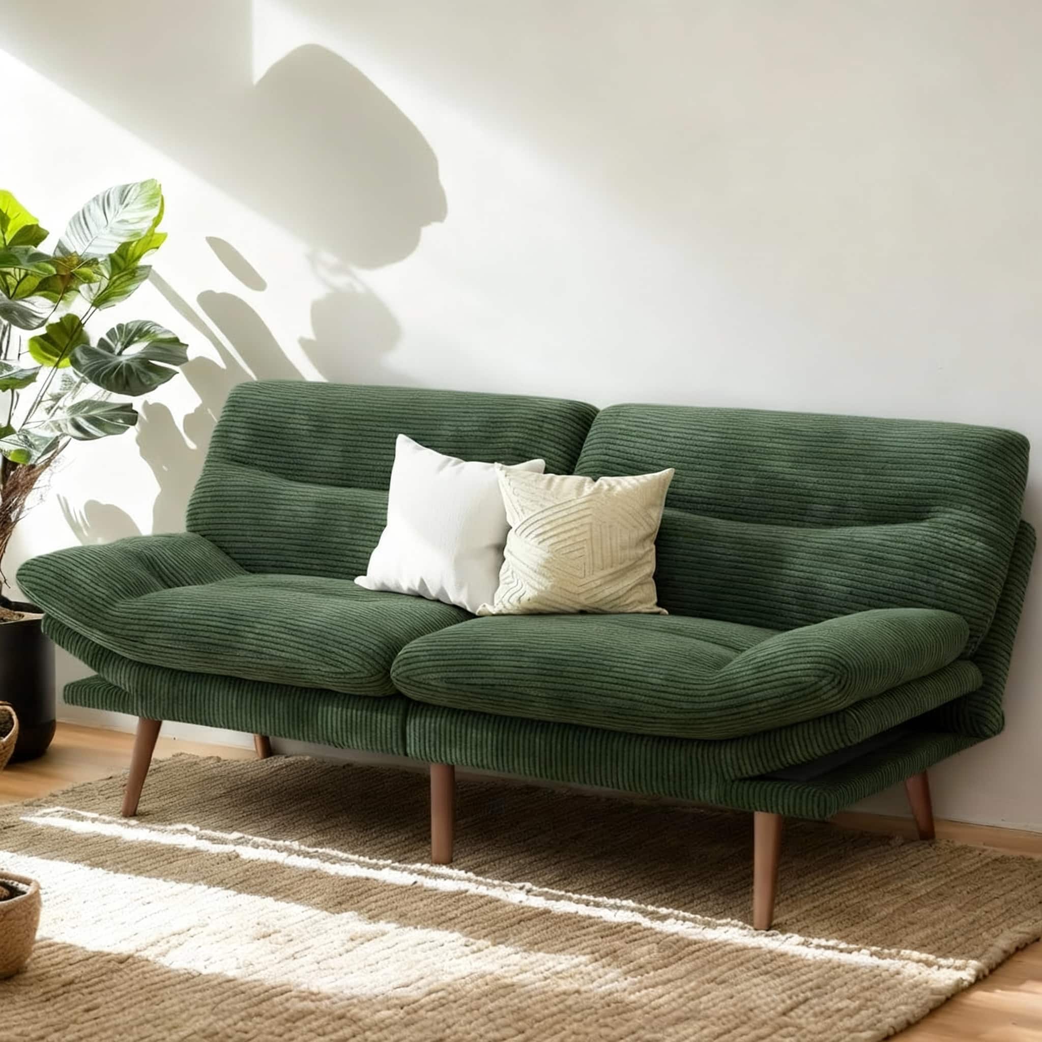 OMOMMD - Convertible Futon Sofa Bed, 3-in-1 Adjustable Backrest & Armrests, Corduroy - Green 66 Inch