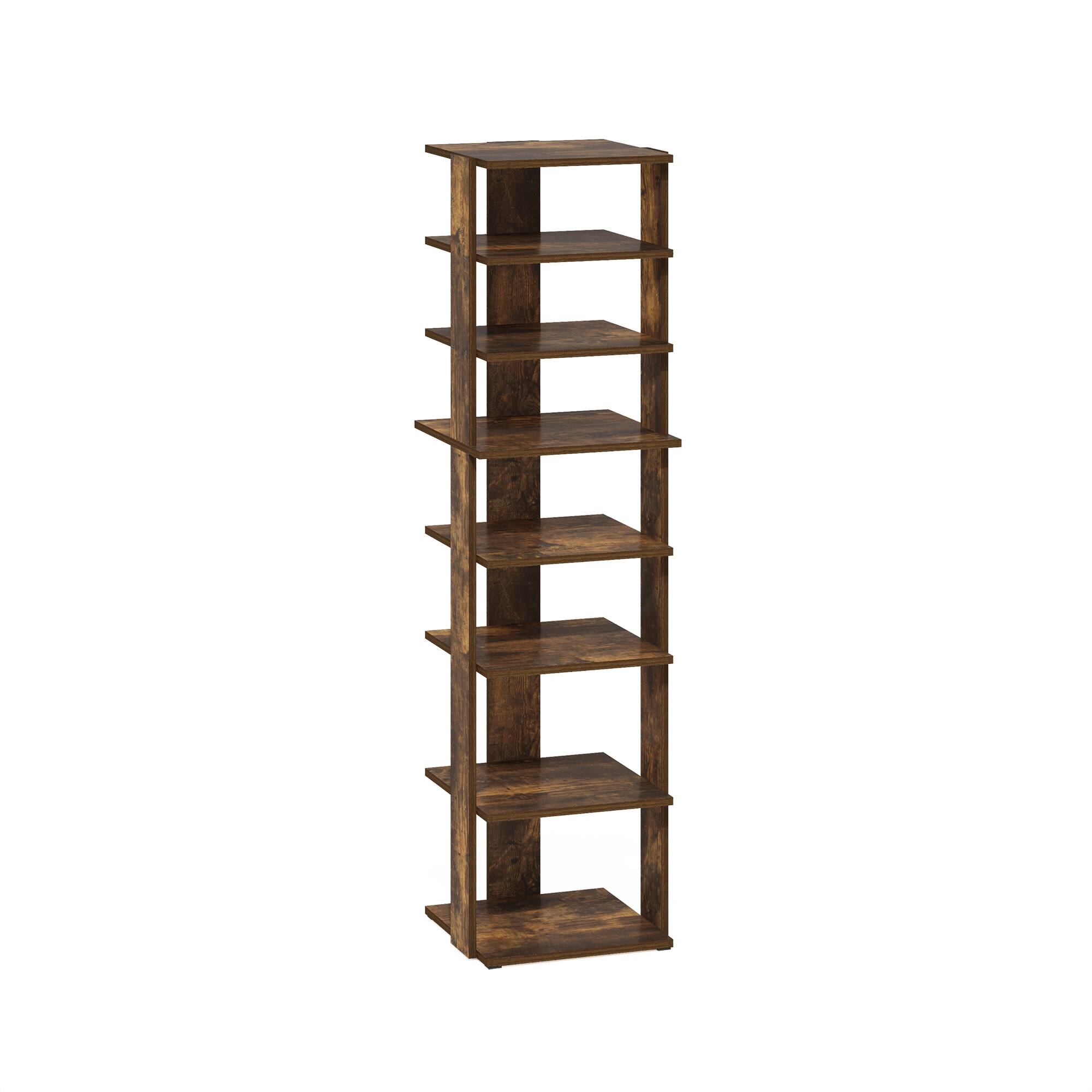 Furinno - Compact 8-Tier Vertical Space Saving Free Standing Shoe Tower, Shoe Rack for Closet Entryway - Amber Pine