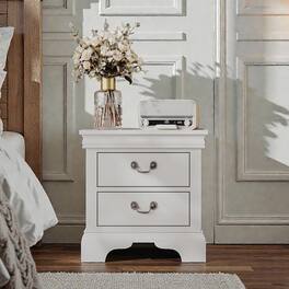 Loheer - Wooden Nightstand, Two Drawers, Classic Style - White