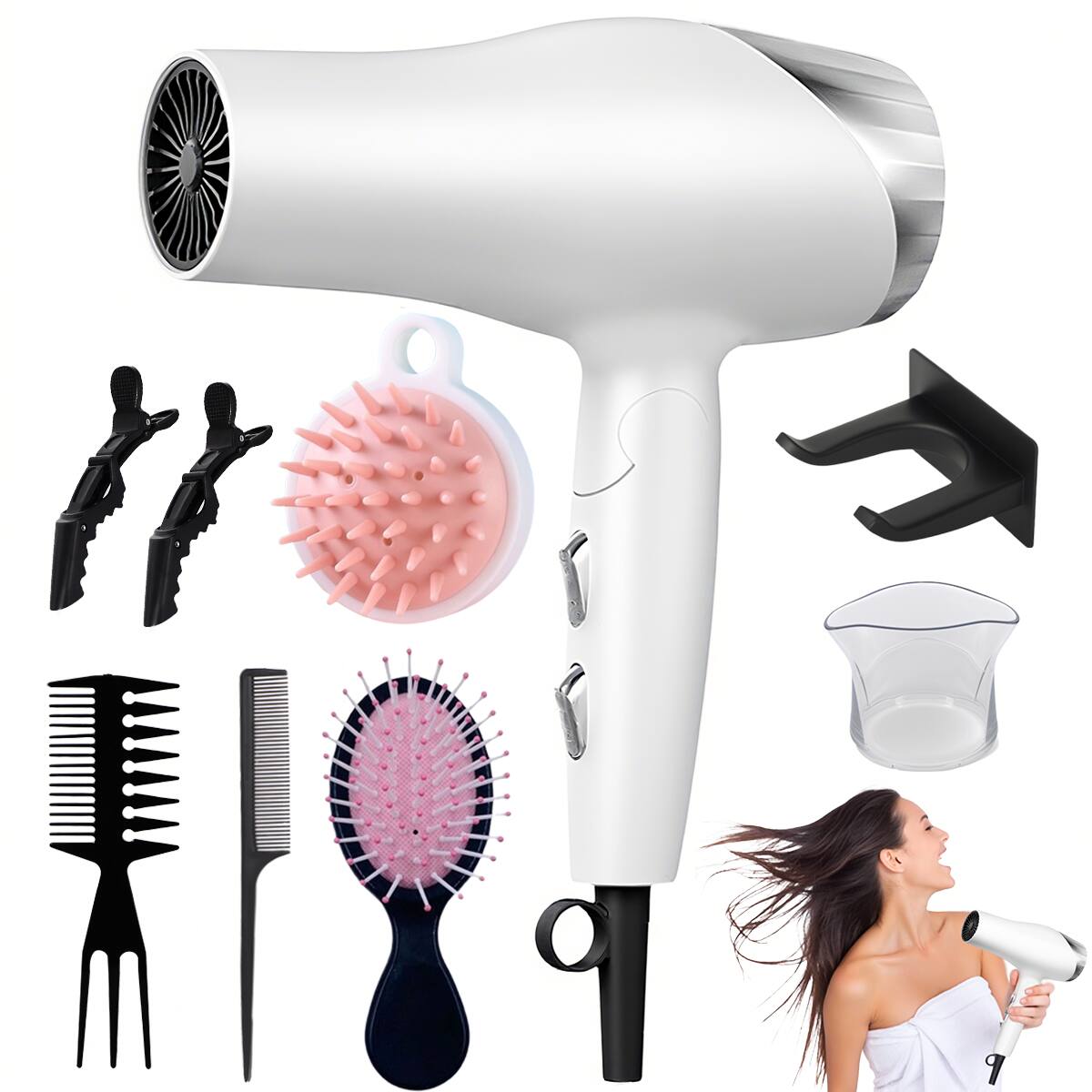 Alt View 7. Morfone - 9pcs foldable hair dryer set. Portable hair styling tool for home, travel or business trips. Can be used as a gift set..