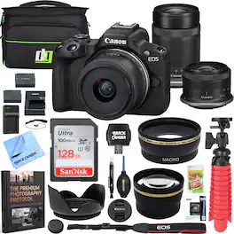 Bundle - Canon - EOS R50 Mirrorless Camera 2 Lens Kit 18-45mm + 55-210mm IS STM Premier