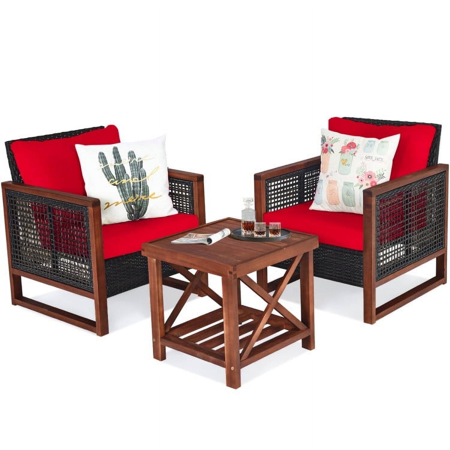 Alt View 4. Kadyn - 3 Pieces Acacia Wood Patio Furniture Set, Outdoor Furniture Garden Conversation Sets with Table-Red - Red.