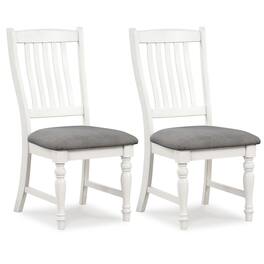 Costway - Set of 2 Dining Chairs with Solid Wood Legs & Padded Seat Kitchen Side Chair - White,Grey
